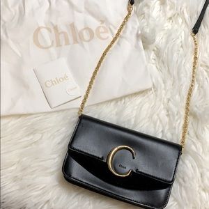 Chloé C Leather Clutch in Black